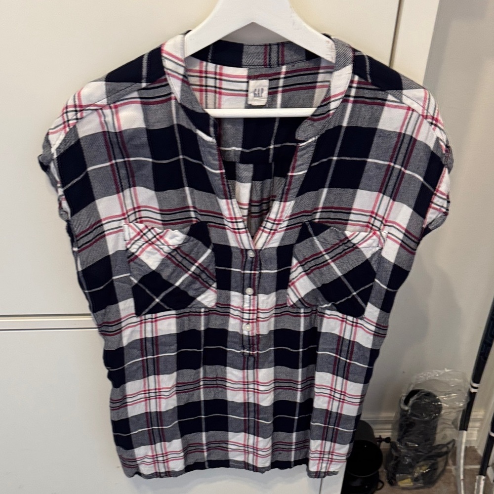 GAP Navy and Red Plaid Shirt